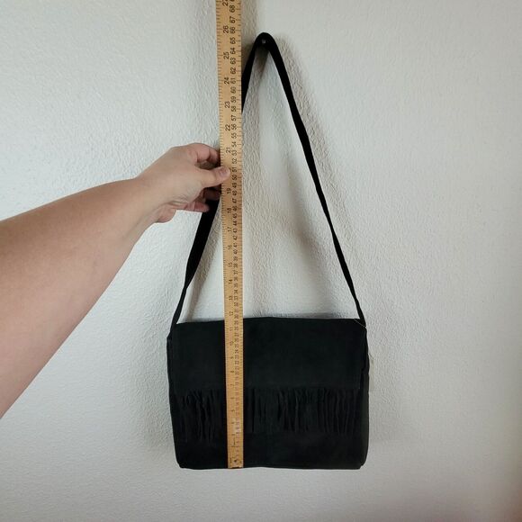 Vintage Boho Suede Fringe Purse Black Ward 1970s Style NEW FLAW READ - Picture 9 of 16